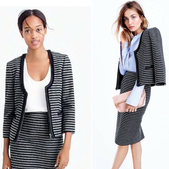 J CREW NWT Striped Tweed Scoopneck Jacket 2 $198 - Picture 2 of 9